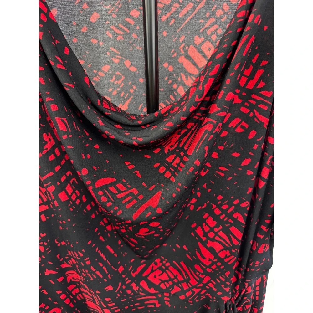 Lane Bryant Red Black Abstract Cowl Neck Sheath Office Dress Plus Sz 18/20